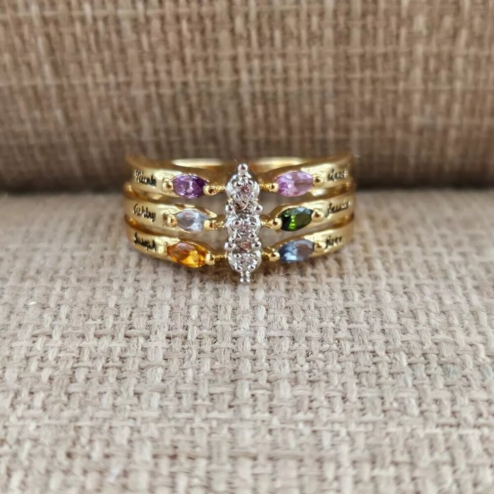 Mix Color Stone Crystal Rhinestone Ring Gold Tone Fashion Jewelry name Engrave - Picture 10 of 13